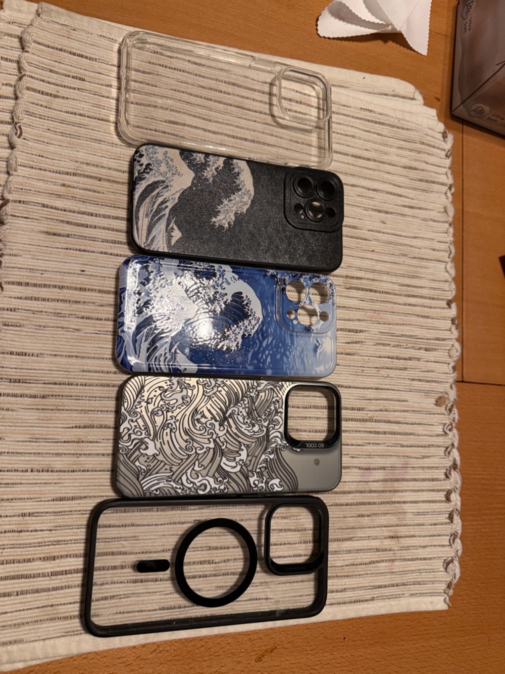 iPhone 14 Pro Max Case Bundle with Wave Artwork - Blue, Black, Clear
